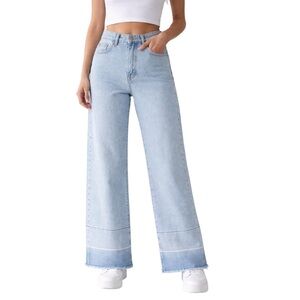 HABITUAL Light Wash Wide Leg Raw Hem Denim Jeans
